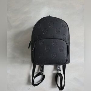 Mad Engine Black SKULLS Embossed Black Small Mini Backpack Halloween Goth Matte
